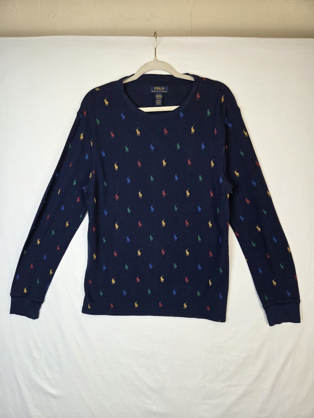 Polo Ralph Lauren Sleepwear Waffle Knit Thermal Top Pony Print Size M